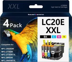 LC20E XXL Ink Cartridges with Super High-Yield Replacement for Brother LC20E Work with Brother MFC-J985DW MFC-J775DW MFC-J5920DW Printers (Black, Cyan, Magenta, Yellow, 4 Pack)