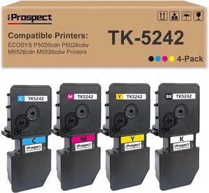 TK5242 Toner Cartridge, 4 Pack Compatible for Kyocera TK-5242 TK-5242K TK-5242C TK-5242M TK-5242Y Replacement for Ecosys P5026cdn P5026cdw M5526cdn M5526cdw Printer,