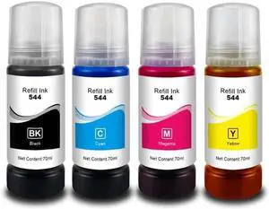 544 Ink Refill Bottles for L1110 L3110 L3150 L5190 L1210 L3210 L3250 L5290 Inkjet Printers Ink - 4 Pack, BK Cyan Yellow Magenta