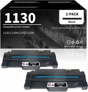 1130 Compatible 330-9523 2MMJP 3J11D Toner Cartridge Black Replacement for Dell 1133 1135n 1130 1130n Printer Toner.(2 Pack)