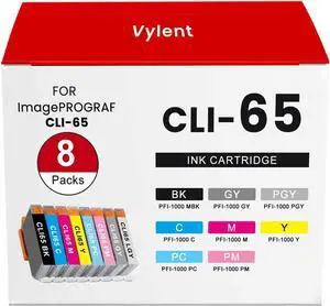 CLI-65 Ink Cartridges 8-Color Pack (BK, C, M, Y, PM, PC, GY, LGY) CLI65 CLI 65 Replacement for Canon CLI-65 Ink Cartridge for PIXMA PRO-200 Printer