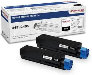 2-Pack 44992405 Black Toner Cartridge, High Yield 1,650 Pages, Replacement for OKI 44992405 MB441 MB451 MB451w Printer