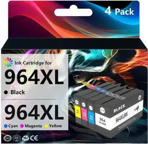 964XL Ink Cartridges Compatible for HP 964 XLInk Cartridge Compatible for HP OfficeJet Pro 9010 9020 9015 9019 9025 Printers (1 Black, 1 Cyan, 1 Magenta, 1 Yellow)
