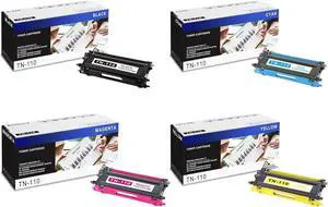 Pack of 4 TN110 BK/C/M/Y Toner Cartridge High Yield Replacement for Brother HL-4070CDW 4040CN MFC-9440CN 9840CDW DCP-9040CN 9045CDN Printer (Page Printer