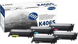 5 PK K406S K406S Toner Cartridge BK/C/M/Y High-Yield Compatible, K406S, Replacement for Samsung Xpress C46x C41x CLX-330x C410W C460W C460FW C412W/C413W C462W/C462FW C463W/C463FW CLP-365 CLP-365W Prin