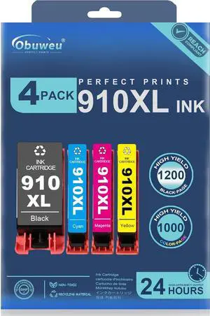 910XL High-Yield Ink Cartridges (4-Pack, Black, Cyan, Magenta, Yellow) | Replacement for HP 910XL Ink Cartridges Combo Pack Work with OfficeJet Pro 8025e 8015e 8028e 8035e 8025 8035 8020 Printer