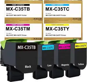 MX-C35T MX-C357F High Yield Toner Cartridge MX-C35TB MX-C35TC MX-C35TM MX-C35TY Toner Replacement for SharpMX-C357F MX-C407P Printers (4-Pack)