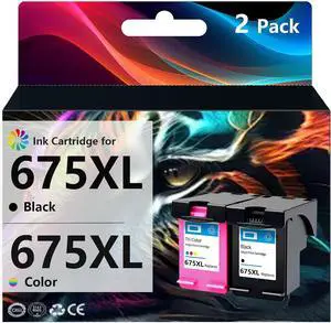 675XL Ink Cartridges Compatible for HP 675 XL Ink Cartridge Compatible for HP Officejet 4000 4400 4500 4575 Printers (1 Black, 1tri-Color)