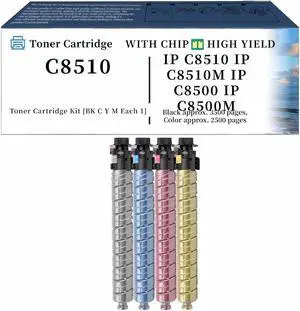 C8510 Toner Cartridge Compatible for Ricoh IP C8510 IP C8510M IP C8500 IP C8500M (Black 43,000 Pages Color 34,000 Pages) Toner-Cartridge-Kit-[BK-C-Y-M-Each-1]