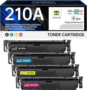 210A 210X Toner Cartridges 4 Pack 4301fdw Toner (With Chip) Compatible Replacement for HP W2100A W2100X Use for Color Pro MFP 4301fdw 4301fdn Pro 4201dw 4201dn,Color Pro MFP 4301 4201 Printer(B/C/Y/M)