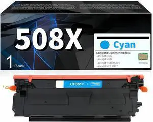 508X Toner Cartridge Cyan 1-Pack Compatible Replacement for HP 508A 508X 508 M553 CF361X CF361A Cyan New Version for Enterprise M553N M553X M553dn M577 Printer Ink