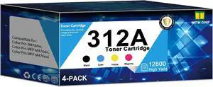 312A Toner Cartridge high Yield Replacement for HP 312A 312X Toner Cartridge Compatible with M476dw M476dn M476nw Printer (4-Pack, Black, Cyan, Yellow, Magenta)