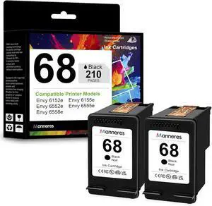 68 Black Ink Cartridges 2-Pack - Replacement for HP 68XL 68 Ink for Envy 6555e 6155e 6152e 6552e 6558e Printers High Yield Ink