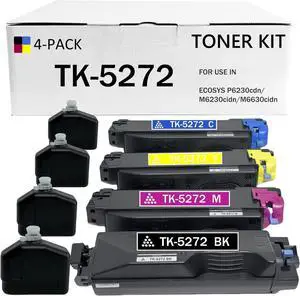 TK5272 Compatible with Kyocera Ecosys M6630cidn Toner for Kyocera ECOSYS P6230cdn M6630cidn M6230cidn Compatible with TK5272 TK5272K TK5272C TK5272M TK5272Y (4 Pack, BK/C/M/Y)