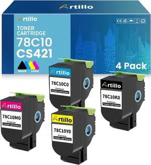 CS421 78C10 Remanufactured Toner Cartridge Replacement for Lexmark 78C10K0 78C10C0 78C10M0 78C10Y0 Toner for CS421dn CS521dn CS622de CS421 CS521 CS622 CX421 CX522 CX622 CX625 Printers (4-Pack)