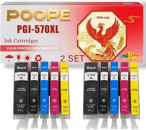 PGI-570XL CLI-571XL Ink Cartridges Compatible for Canon TS6052 TS8050 TS8051 TS8052 TS8053 TS9050 TS9055 Printers, High Yield 520 Pages, Print More Pages (2 Set)