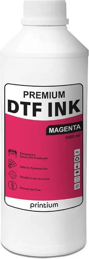 DTF Ink Magenta 1000ML (33.8 fl oz) Refill  Vivid Color, Clog-Free Formula  Compatible with All DTF Printheads Including I3200, XP600, L1800, ET8550  Reliable Color Accuracy & Smooth Ink Flow