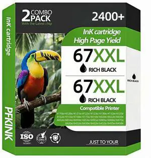 67XXL Black Ink Cartridge Replacement for HP Deskjet 4100 4100e 4152e 4155 4155e Envy 6000 6055e 6055 6400 6458 6458e 6452 6455e Printers (2 Black)