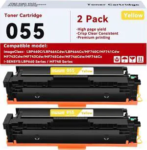 055 Toner Cartridge Compatible for Canon 055 Toner Cartridge Replacement for ImageClass LBP660C LBP664Cdw LBP664Cx MF740C MF741Cdw MF742Cdw MF743Cdw MF745Cdw MF746Cdw Printer (Yellow, 2-Pack)
