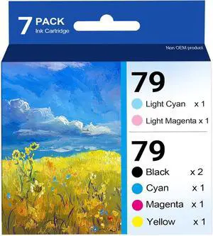 Remanufactured 79 Ink Cartridge 7/Packs - Replacement for 79 T079 Ink Cartridge with Artisan 1430 Stylus Photo 1400 Printer Ink (2 Black,1 Cyan,1 Magenta,1 Yellow,1 Light Cyan,1 Light Magenta)