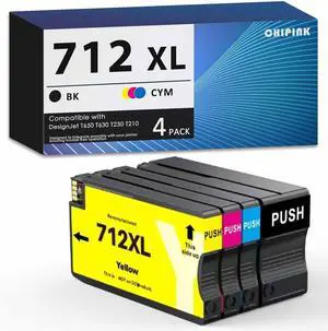 712 XL Ink Cartridges Combo Pack Replacement Compatible for HP 712 Ink Cartridges 712XL for DesignJet T650 T630 T230 T210 (4 Pack, Black Cyan Yellow Magenta) (3ED71A 3ED69A 3ED68A 3ED67A)