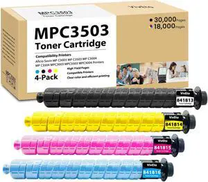 MP C3503 MP C3003 Toner Cartridge with New Chip Replacement for Ricoh MP C3503 841813 841814 841815 841816 Toner Cartridge for Aficio Lanier Savin MP C3003 MP C3503 MP C3004 MP C3504 Printers, 4 Pack