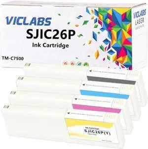 Remanufactured SJIC26P Ink Cartridges Replacement for SJIC26P C33S020614 C33S020615 C33S020616 C33S020617 Ink Cartridges for use in ColorWorks TM-C7500 TM C7500 Printers,340ml (4-Pack, BCMY)