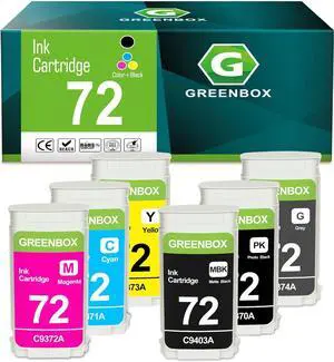 GREENBOX Compatible 72 Ink Cartridges Replacement for HP 72 130-ml C9403A C9370A C9371A C9372A C9373A C9374A for DesignJet T770 T790 T795 T610 T620 T1100 T1120 T1200 T1300 T2300 (130-ml, 6-Pack)