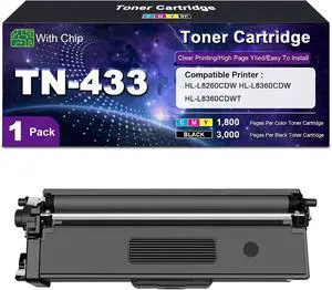 TN433 TN-433 TN433BK TN433C TN433M TN433Y Toner Cartridge High Yield with Chip Compatible for Brother HL-L8260CDW HL-L8360CDW HL-L8360CDWT Printers BK