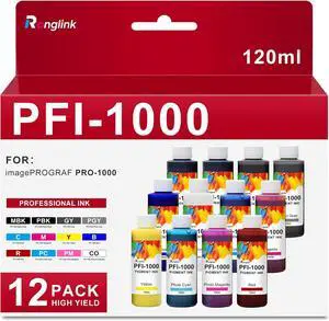 PFI-1000 Ink Refill Replacement for Canon PFI1000 Ink Bottles High Capacity Works with imagePROGRAF PRO-1000 PRO1000 PRO1000 Printer Ink (12 x 120ML, MBK/PBK/C/Y/M/CO/PC/PM/R/BL/GY/PGY)