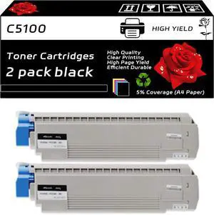 C5100 Toner Cartridges Compatible for Okidata OKI C5100N C5150N C5200N C5300N C5400 C5400DN C5400DTN C5400N C5400TN C5510N Printers (2 Pack Black)