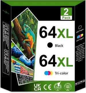 64XL Ink Cartridges High Yield Replacement for HP 64XL Ink Cartridge Combo Pack Envy Inspire 7200 7900 Envy Photo 7855 7155 7858 Tango Series Printer (2-Pack, 1Black/1Tri-Color)