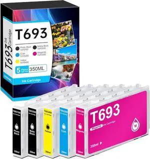 5-Pack Remanufactured T693 Ultrachrome XD Ink Cartridges T6931 T6932 T6933 T6934 T6935 Replacement for SureColor T5270 T3000 T3070 T3200 T3270 T5000 T5070 T5200 T7000 T7070 T7200 Printer Ink, 350ml