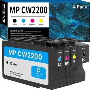 MP CW2200 Ink Cartridges 841720 841721 841722 841723 Replacement for Ricoh MP CW1200 2000 2200 Savin MP CW2200 CW2200SP CW2201SP Printer Ink 4-Pack (Black Cyan Magenta Yellow)