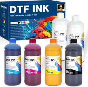 Premium DTF Ink 500ML 6-Pack Set DTF Transfer Ink for PET Film, for All DTF Printers L1800 R1390 ET-4800 8550 XP15000 I3200 4720 XP600 TX800 ET2800 (2*White + 1*Black Cyan Magenta Yellow)