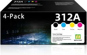 312A Toner - 4 Pack (with Chip) Replacement for HP 312A Toner Cartridges for Color Pro MFP M476dw M476dn M476nw Printer Ink 312A | Black, Cyan, Magenta, Yellow