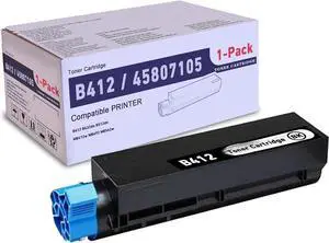 1 Pack Black 45807105 Compatible B412 Toner Cartridge, Replacement for OKI B412 (45807105) - Compatible with: B412 B432dn B512dn MB472w MB492 MB562w Printer.