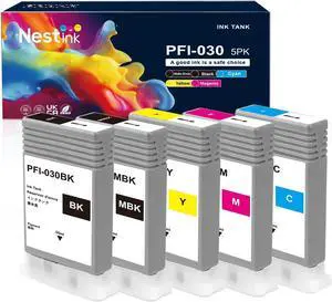 PFI-030 PFI030 Ink Cartridge 55-ml Set, PFI-030 PFI030 High Yield Cartridges, PFI-030MBK PFI-030BK PFI-030C PFI-030M PFI-030Y Replacement for imagePROGRAF TA-20 TA-30 TM-240 TM-340 Printer (5Pack)
