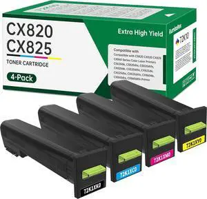 Remanufactured 72K1XK0 72K1XC0 72K1XM0 72K1XY0 Toner Cartridges Extra High Yield Replacement for Lexmark CS820 CX820 CX825 CX860 Printer Ink Toner Cartridge 4-Pack (Black, Cyan, Magenta, Yellow)
