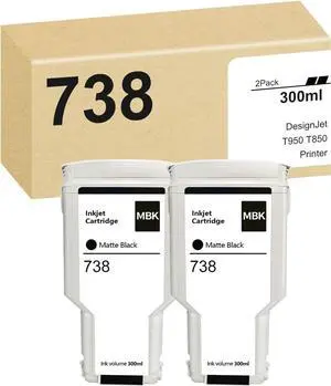 738 300-ml Black DesignJet Ink Cartridge, 498N8A (2-Pack) Replacement for HP 738 Ink Cartridge Black Work for DesignJet T950 & DesignJet T850 Printers, 738 DesignJet Ink Cartridge