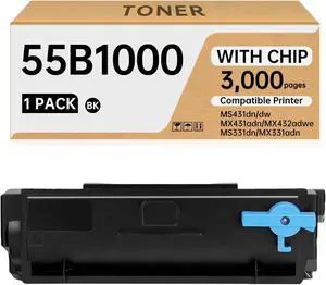 55B1000 Toner Cartridge with Chip Compatible for Lexmark MS431dn MS431dw MX431adn MX432adwe MS331dn MX331adn Laser Printer 55B1000 Black Toner Cartridge (3,000 Pages,1-Pack)