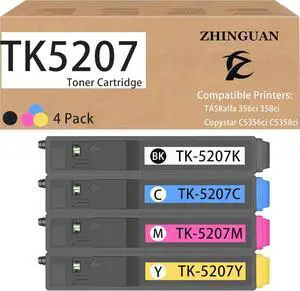 TK5207 TK-5207 TK-5207K TK-5207C TK-5207M TK-5207Y Toner Cartridge Replacement for TK5207 Toner Cartridge Work for TASKalfa 356ci 358ci Copystar CS356ci CS358ci Printers4 Pack