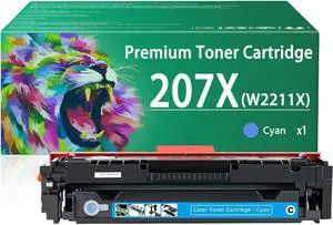 207X Toner Cartridge Compatible for HP 207X W2211X Cyan Toner Cartridges Work for HP Color Laserjet Pro M255dw M255nw M282nw M283fdn M283fdw Printers