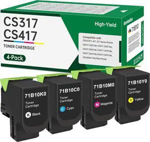 CS317 CS417 CS517 Toner Cartridges 4-Color Replacement for Lexmark 71B0010 71B10K0 71B10C0 71B10M0 71B10Y0 Toner Cartridge for CS317dn CX317dn CS417dn CX417de CS517de CX517de Printer Ink