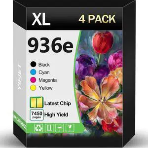 936e 936XL with Chip Ink Cartridge High Yield Capacity Combo Pack Compatible with OfficeJet Pro 9120e 9125e 9135e 9110b 9128e 9130b Wide Format 9730e OfficeJet 9122e Black Cyan Magenta Yellow 4 Pack