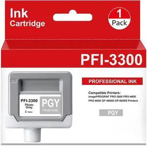 PFI-3300 PGY Ink Cartridge Pigment Ink Tank Repalcement for Canon PFI-3300 PGY for imagePROGRAF PRO-2600 PRO-4600 PRO-6600 GP-4600S GP-6600S Printers, 1 Pack 330ml