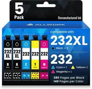 Remanufactured 232XL 232 Ink Cartridges Replacement for 232 T232XL 232XL Works with XP-4200 XP-4205 XP4205 WF-2950 WF-2930 Printer (2 Black Cyan Magenta Yellow)