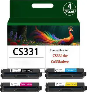 CS331 CX331 High Yield Toner Cartridge 4500pages 4 Pack 20N1HC0, 20N1HK0, 20N1HM0, 20N1HY0 Replacement for Lexmark CS331dw CX331adwe Printer with Smart Chip