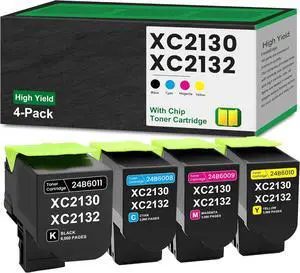 XC2130 XC2132 Toner 4-Pack Remanufactured 24B6011 24B6008 24B6009 24B6010 Toner Cartridge Replacement for Lexmark XC2130 XC2132 Printer Toner (Black Cyan Magenta Yellow)