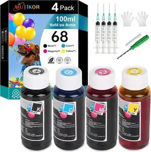 68 Ink Refill Bottle Competible Replacement for HP 68 Ink Combo Pack Compatible for HP Envy 6152e 6155e 6552e 6555e 6558e Printers (4-Pack, Black, Cyan, Magenta, Yellow)